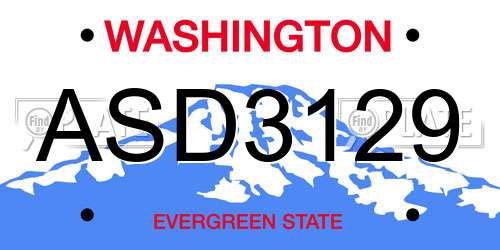 ASD3129 Washington License Plate