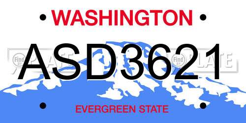 ASD3621 Washington License Plate