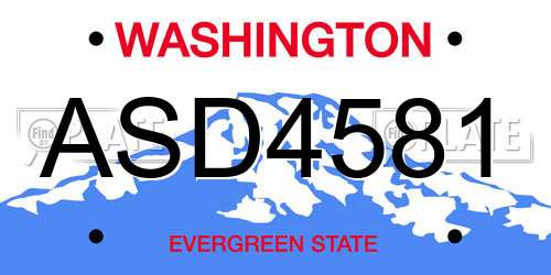 ASD4581 Washington License Plate