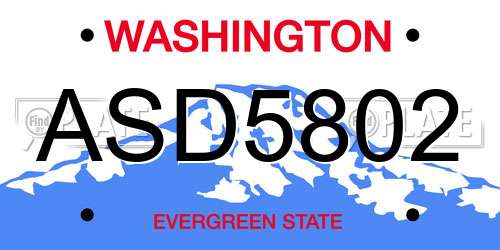 ASD5802 Washington License Plate
