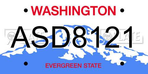 ASD8121 Washington License Plate