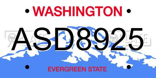 ASD8925 Washington License Plate