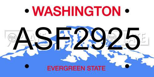 ASF2925 Washington License Plate