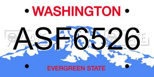 ASF6526 Washington License Plate