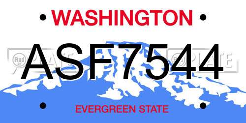 ASF7544 Washington License Plate
