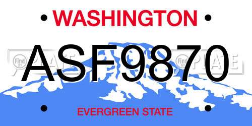 ASF9870 Washington License Plate
