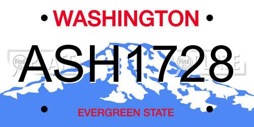ASH1728 Washington License Plate