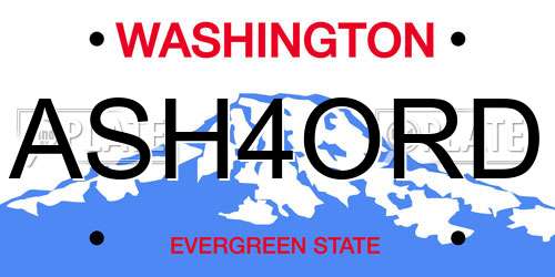 ASH4ORD Washington License Plate