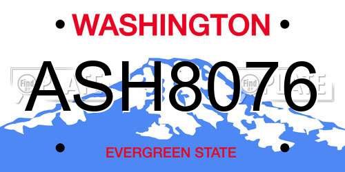 ASH8076 Washington License Plate