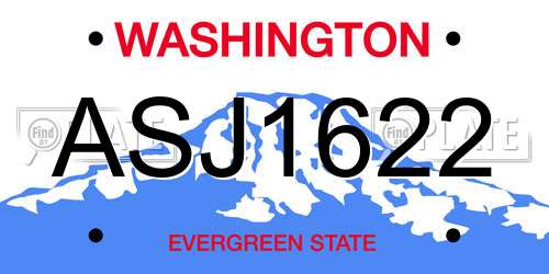 ASJ1622 Washington License Plate
