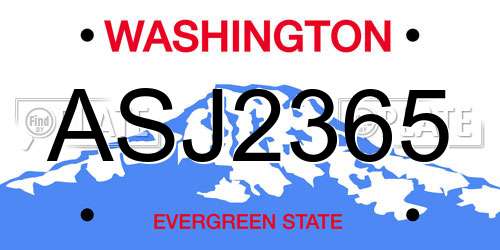 ASJ2365 Washington License Plate