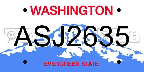 ASJ2635 Washington License Plate