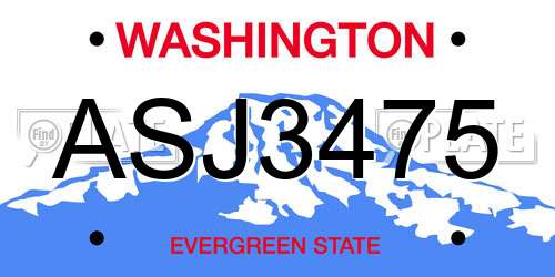 ASJ3475 Washington License Plate
