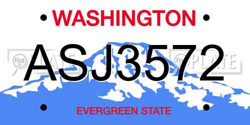 ASJ3572 Washington License Plate
