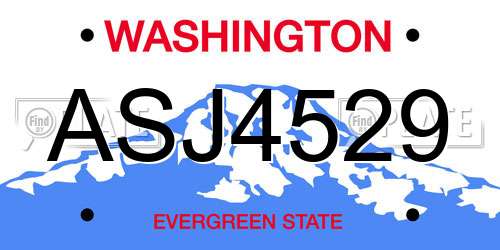 ASJ4529 Washington License Plate
