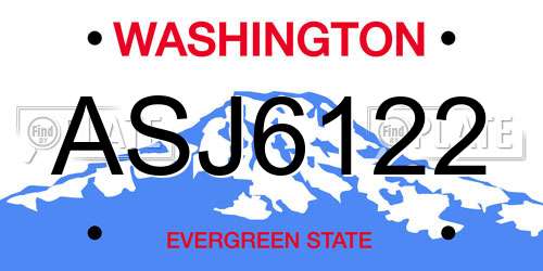 ASJ6122 Washington License Plate