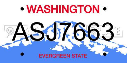 ASJ7663 Washington License Plate