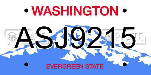 ASJ9215 Washington License Plate