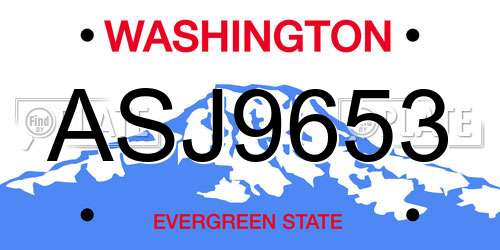 ASJ9653 Washington License Plate