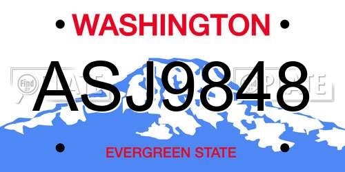 ASJ9848 Washington License Plate