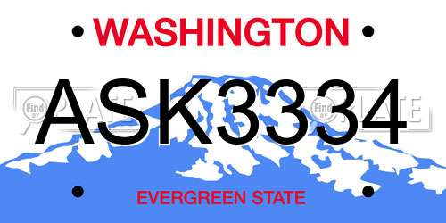 ASK3334 Washington License Plate
