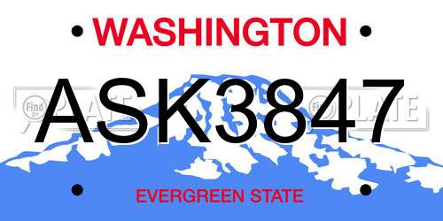 ASK3847 Washington License Plate