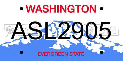 ASL2905 Washington License Plate