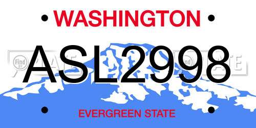 ASL2998 Washington License Plate