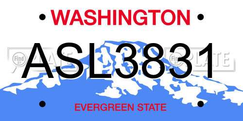ASL3831 Washington License Plate