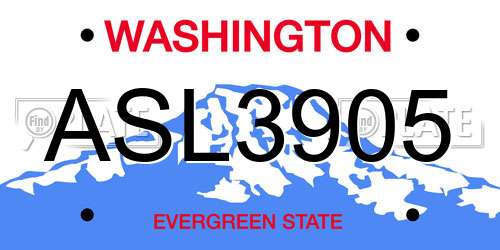 ASL3905 Washington License Plate