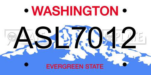 ASL7012 Washington License Plate