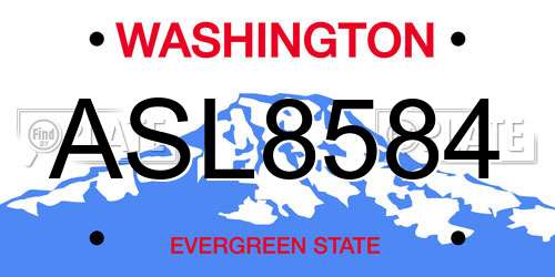 ASL8584 Washington License Plate