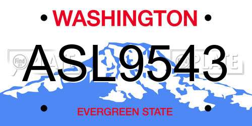 ASL9543 Washington License Plate