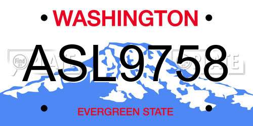 ASL9758 Washington License Plate