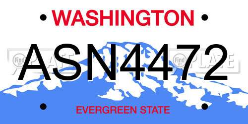 ASN4472 Washington License Plate