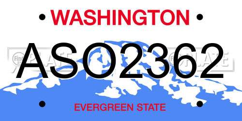 ASO2362 Washington License Plate