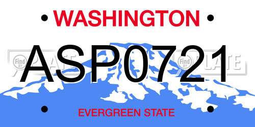 ASP0721 Washington License Plate