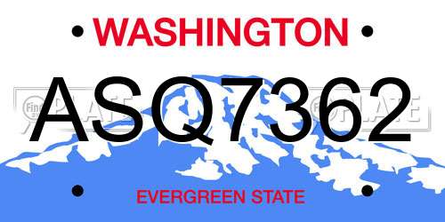 ASQ7362 Washington License Plate