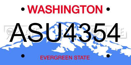 ASU4354 Washington License Plate