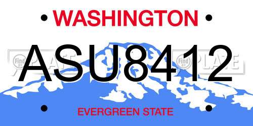 ASU8412 Washington License Plate