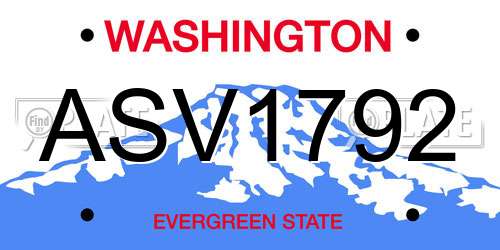 ASV1792 Washington License Plate