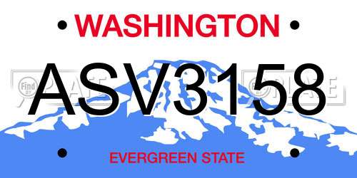 ASV3158 Washington License Plate
