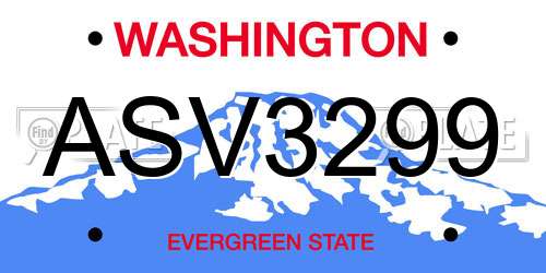ASV3299 Washington License Plate