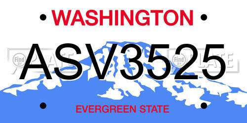 ASV3525 Washington License Plate