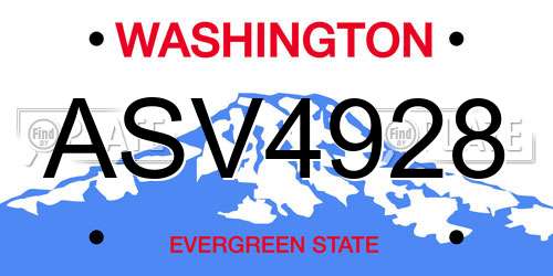 ASV4928 Washington License Plate