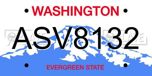 ASV8132 Washington License Plate