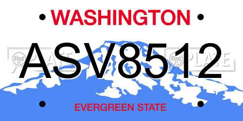 ASV8512 Washington License Plate