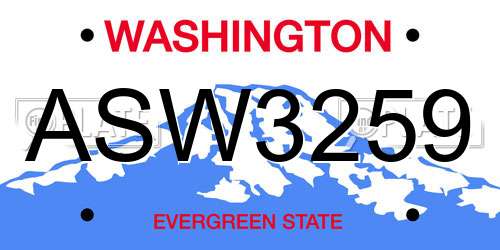ASW3259 Washington License Plate