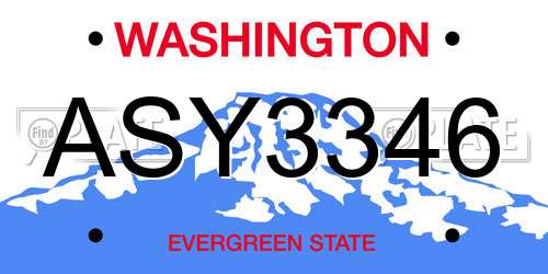 ASY3346 Washington License Plate