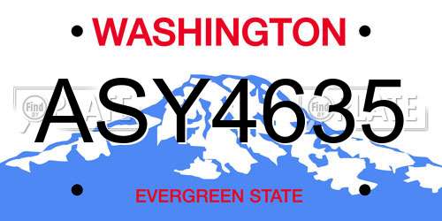 ASY4635 Washington License Plate
